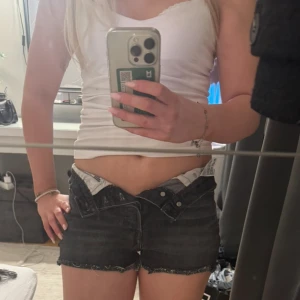 Svarta jeansshorts från Levi's - Säljer ett par svarta jeansshorts från Levi's med fransiga kanter. Storlek står inte men passar 32/34. Säljer då de inte kommit till användning