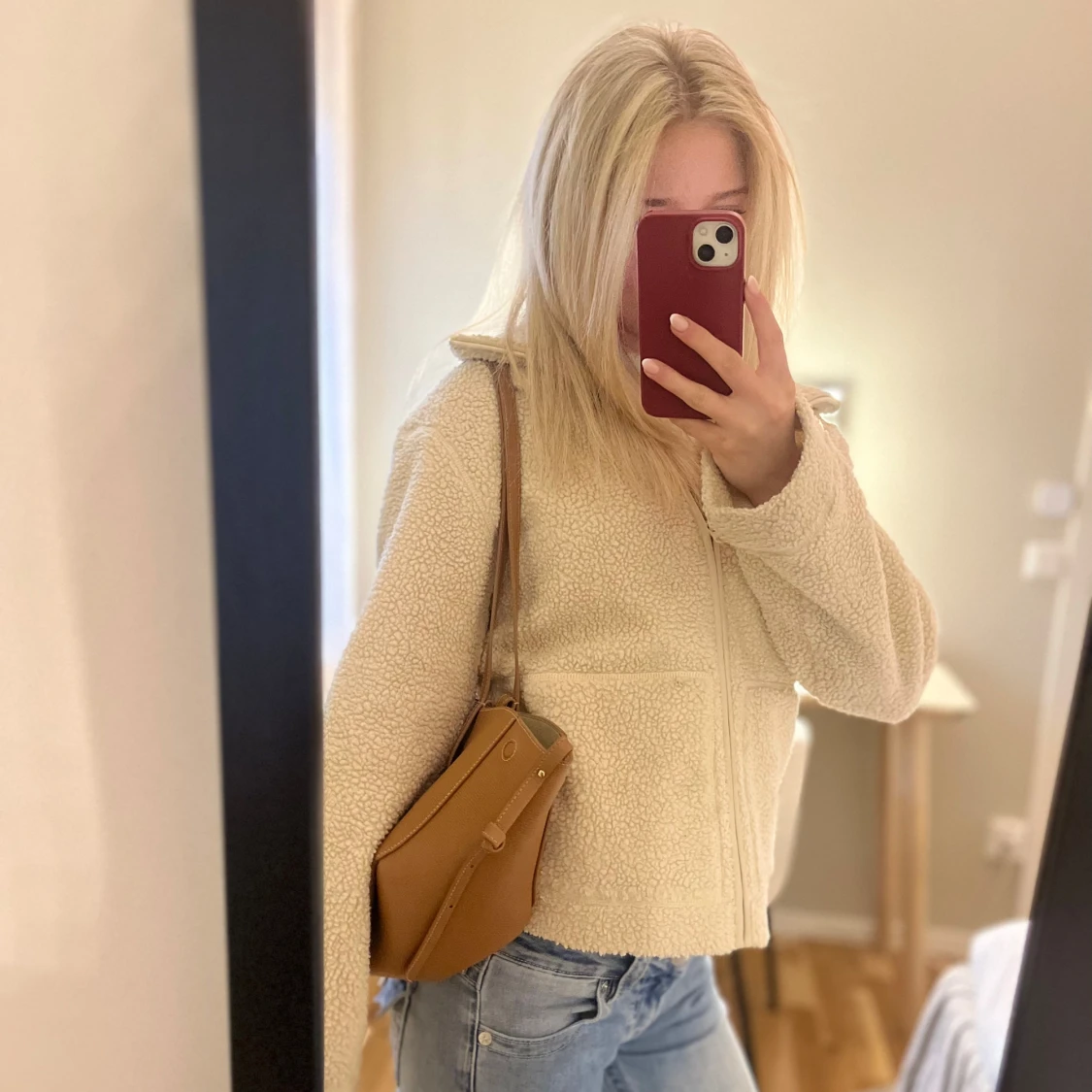 Beige teddyjacka med dragkedja