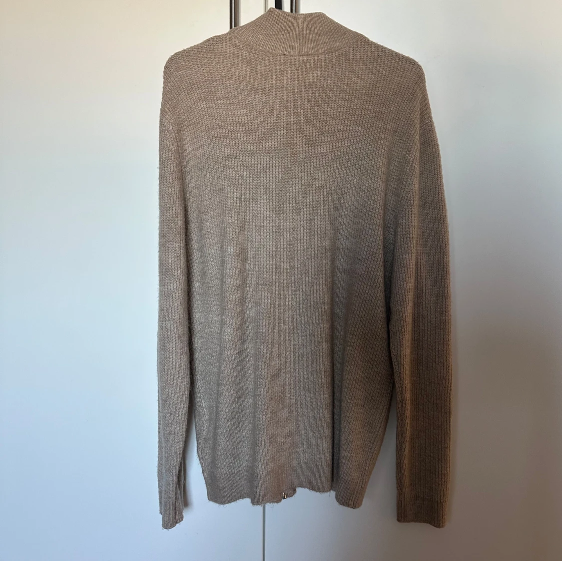 Beige stickad ull kofta full zip - 1