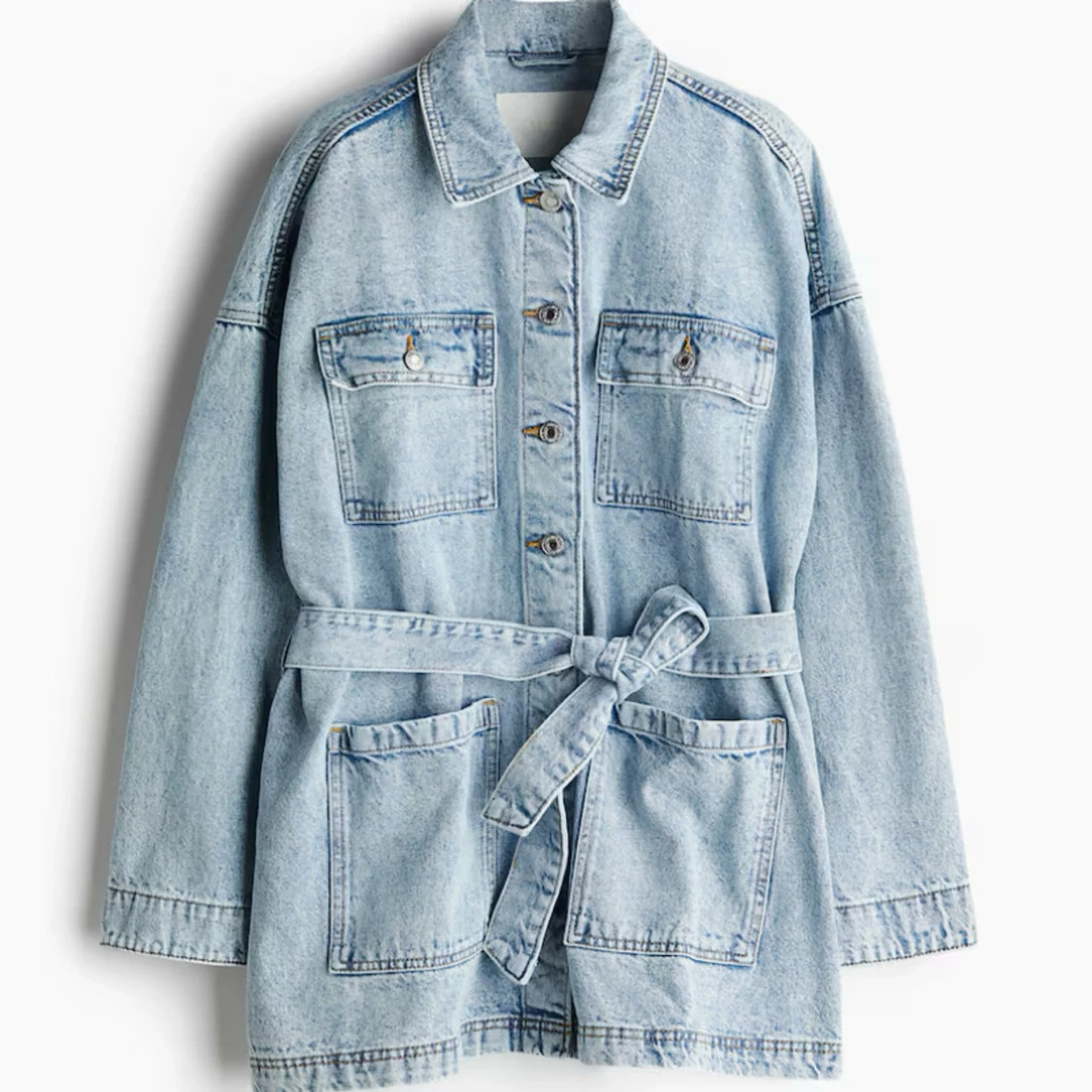 Ljusblå jeansjacka med bälte - 2