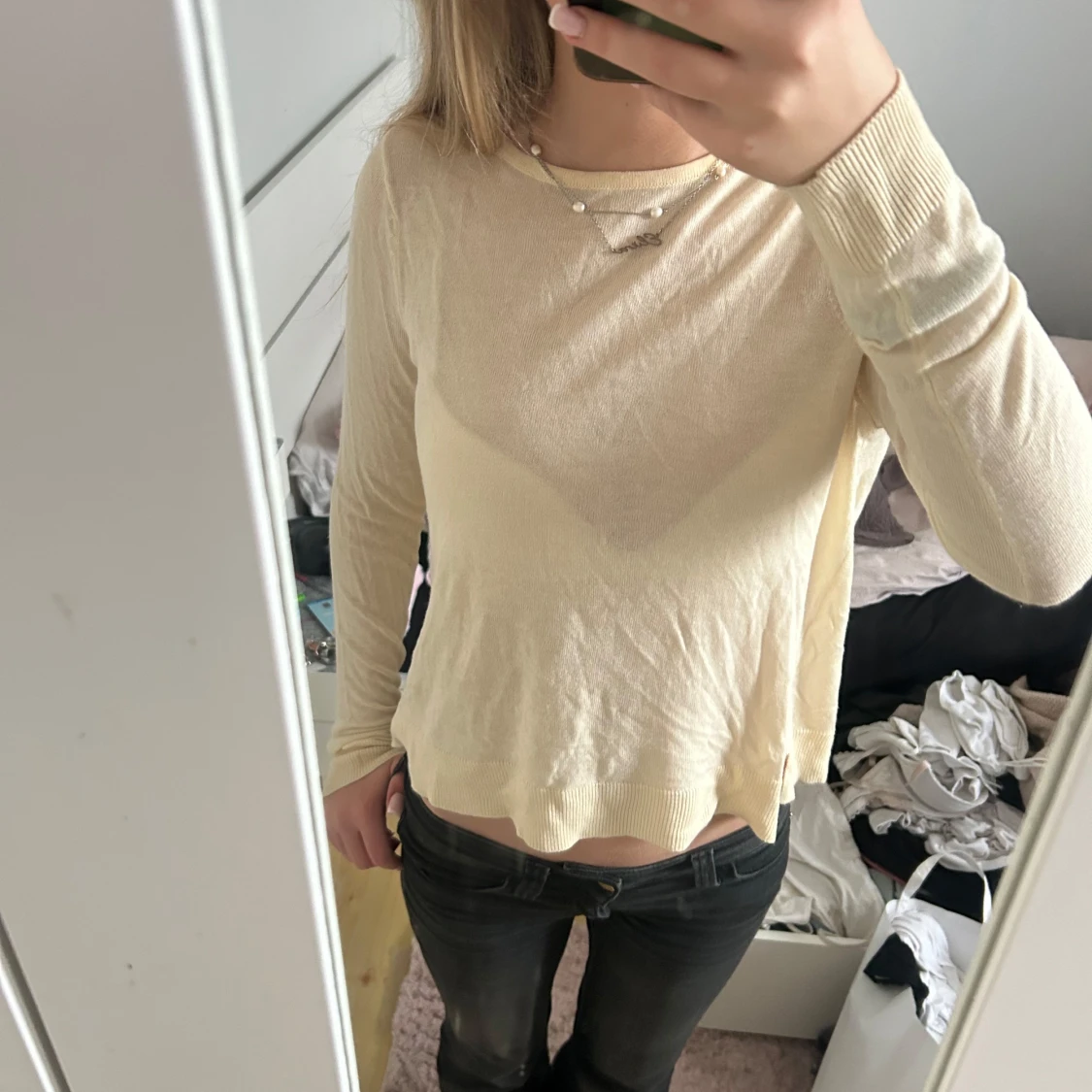 Beige/ljus gul jätte söt tun långarmad😻😻 - 1