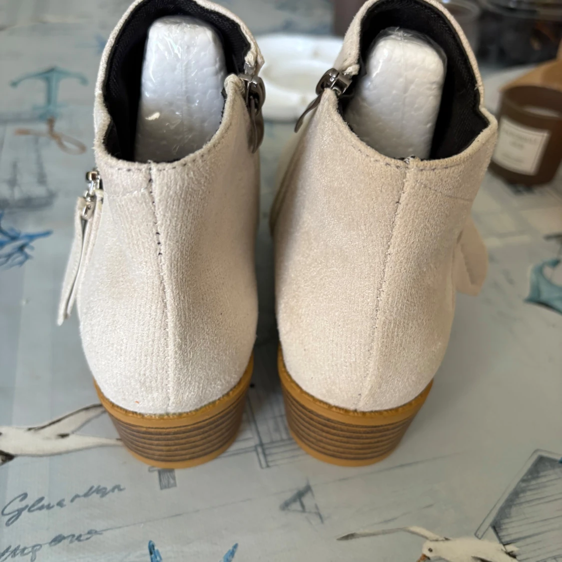 Beige mocka boots med dragkedja - 3