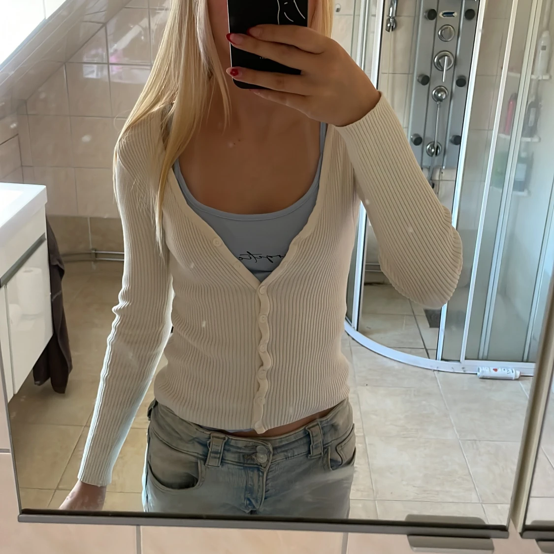 Vit ribbad kofta från Lindex XS