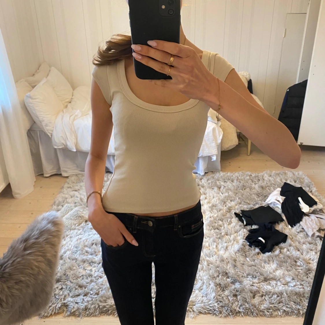 Beige ribbad topp/tshirt Zara Small - 1