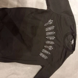 Svart swetter från trapstar - Säljer en svart swetter från Trapstar med vit broderad logga i gotisk stil på bröstet. Klassisk passform och rund halsringning. Perfekt för dig som gillar streetwear och skatekultur.storlek medium