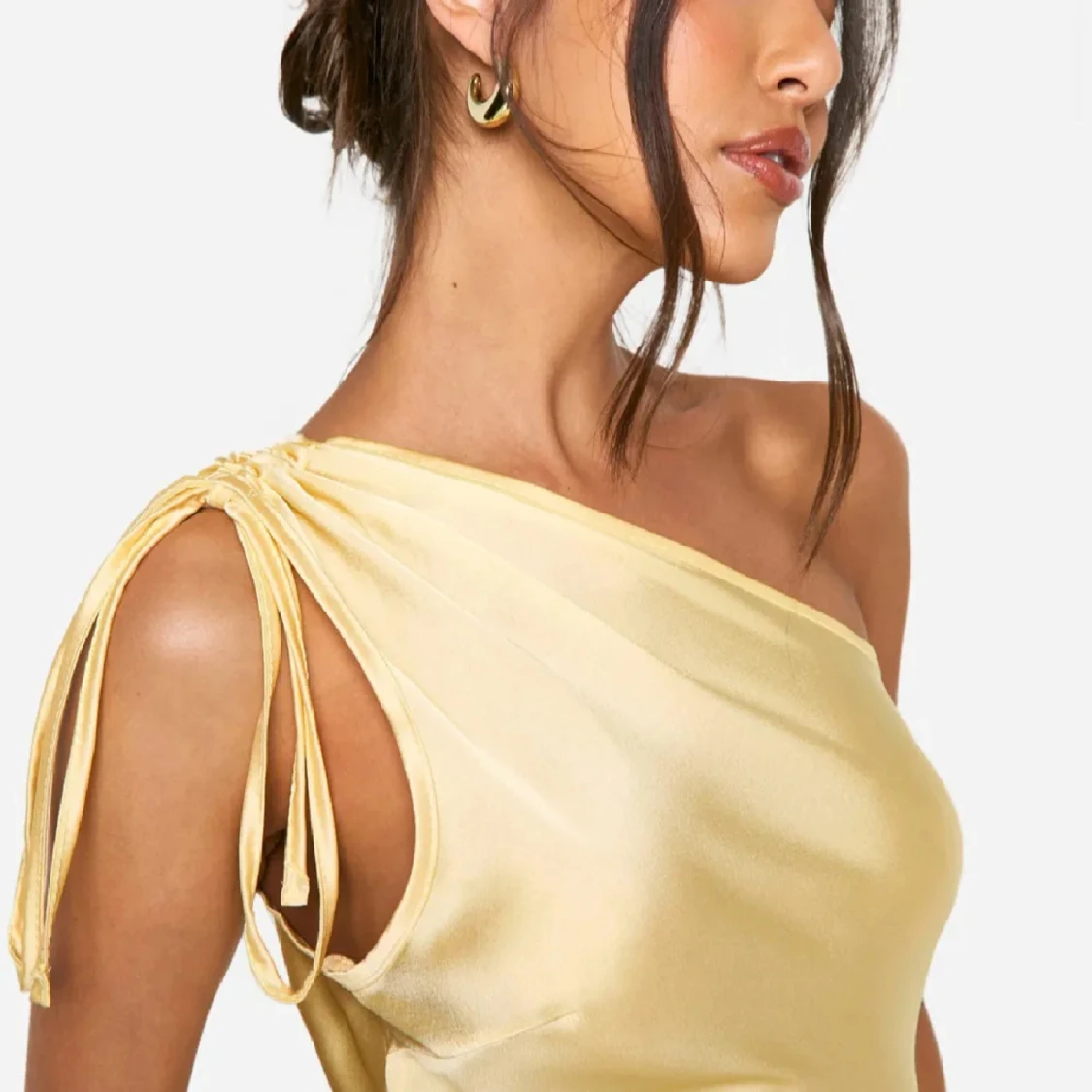 Ljusgul långklänning med oneshoulder - 4