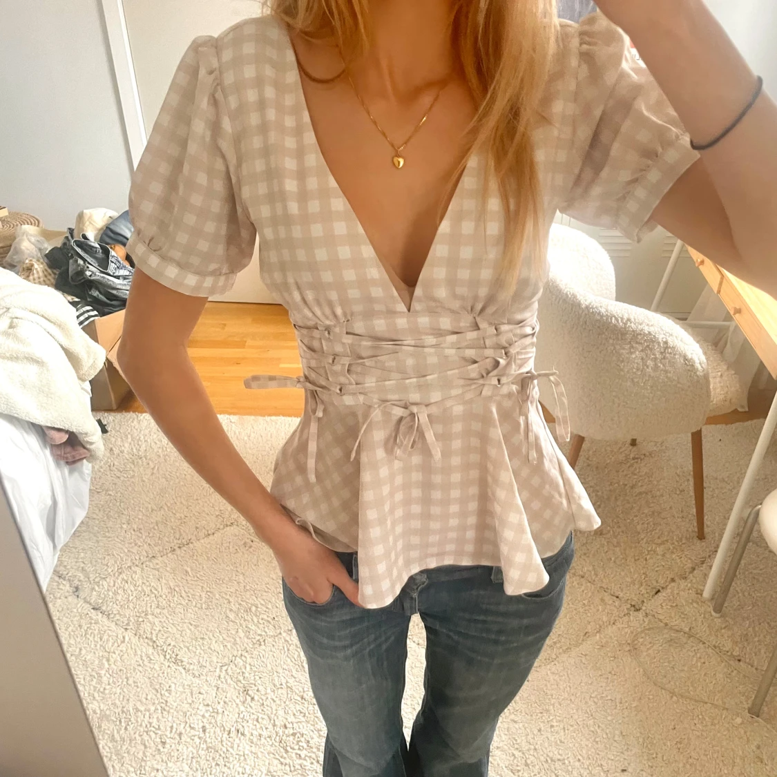 Korsettopp blus snörning - 1