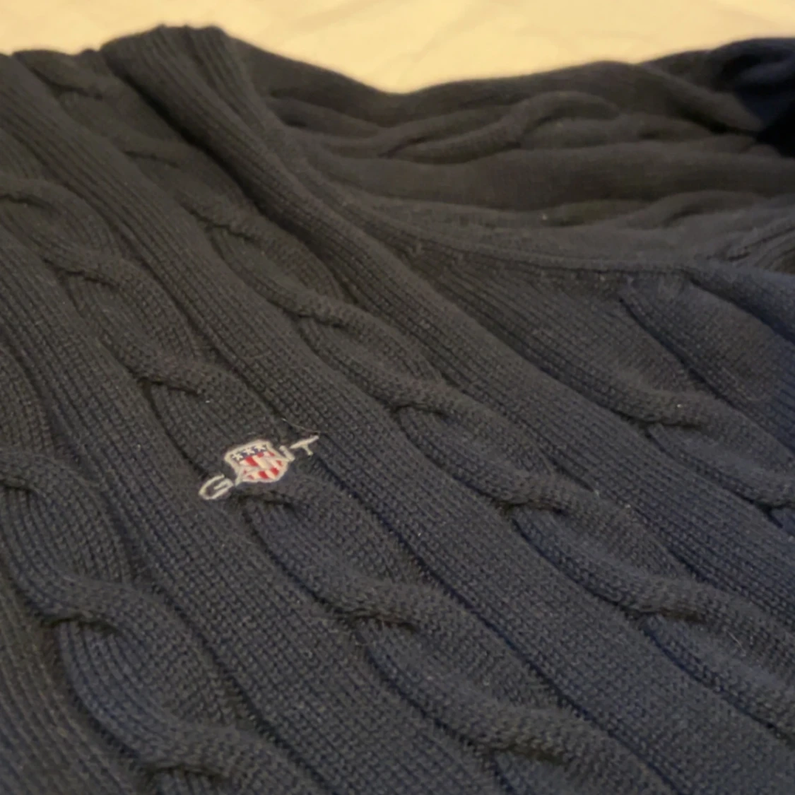 Mörkblå Halfzip Kabelstickad kofta GANT - 2