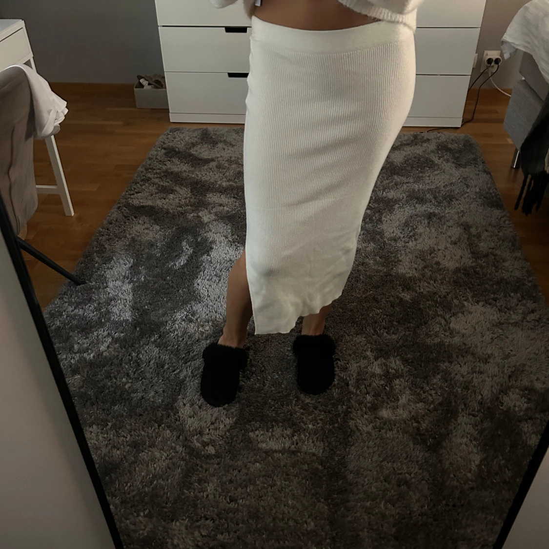 Krämvit ribbad långkjol - 1