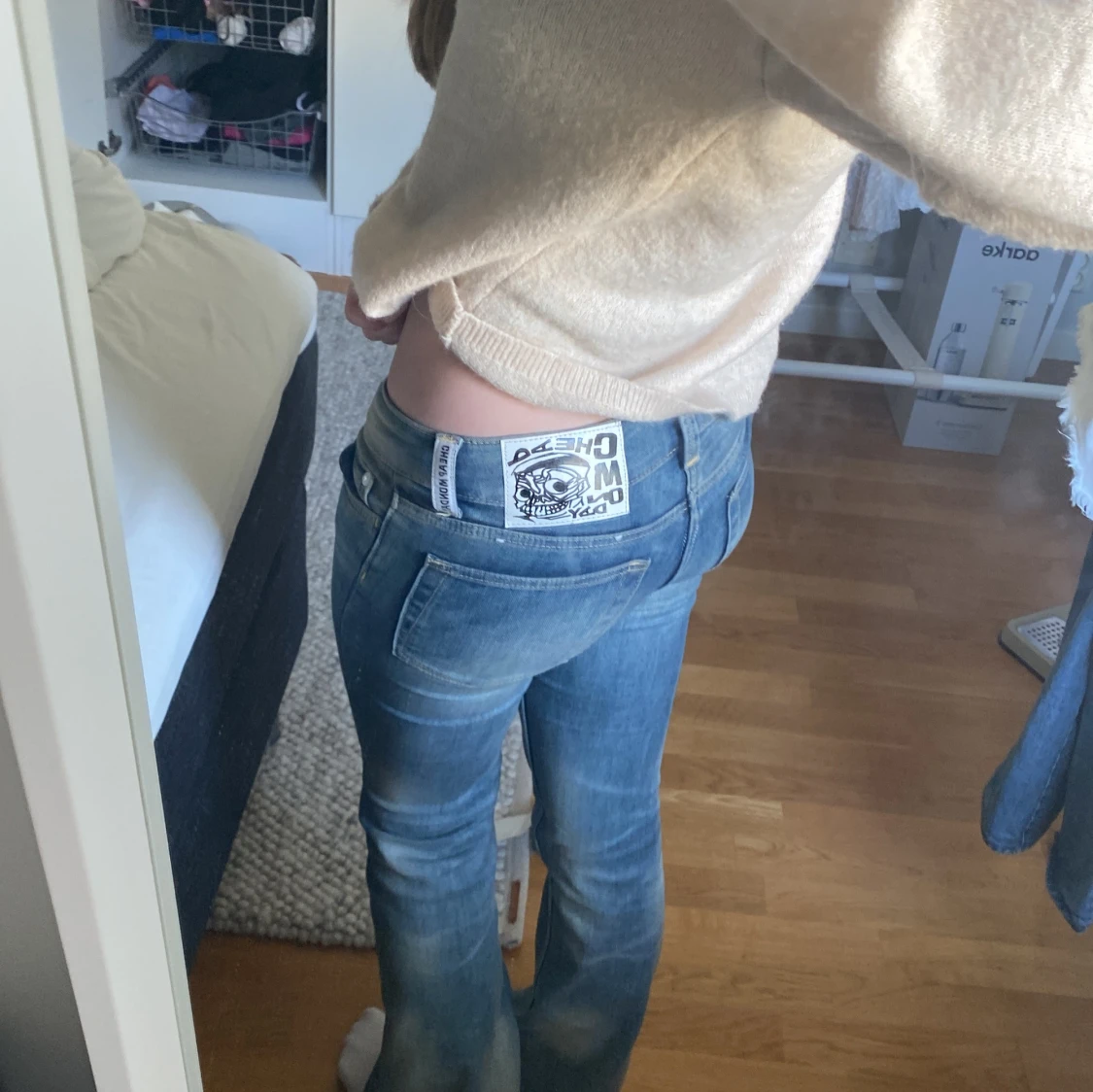 Blåa lågmidjade bootcut jeans - 1