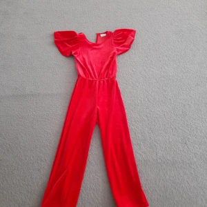 Röd jumpsuit med puffärmar - Säljer en röd jumpsuit med korta puffärmar och rund halsringning. Jumpsuiten har resår i midjan och vida ben, vilket ger en snygg och bekväm passform. Perfekt för dig som vill sticka ut!
