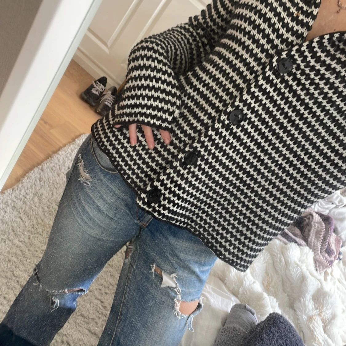 Svartvit rutig cardigan jacka - 2