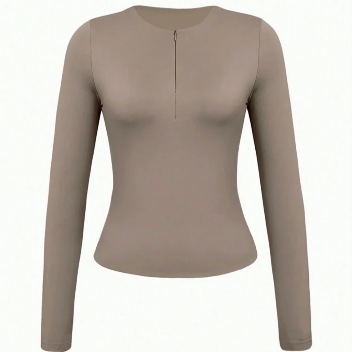 Beige långärmad topp med dragkedja - 3