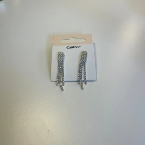 Glittriga silverfärgade örhängen från Glitter - Säljer ett par glittriga silverfärgade örhängen från Glitter. Örhängena har flera hängande rader med gnistrande stenar. Perfekta för lite finare stunder eller till vardags, nypris 129💗