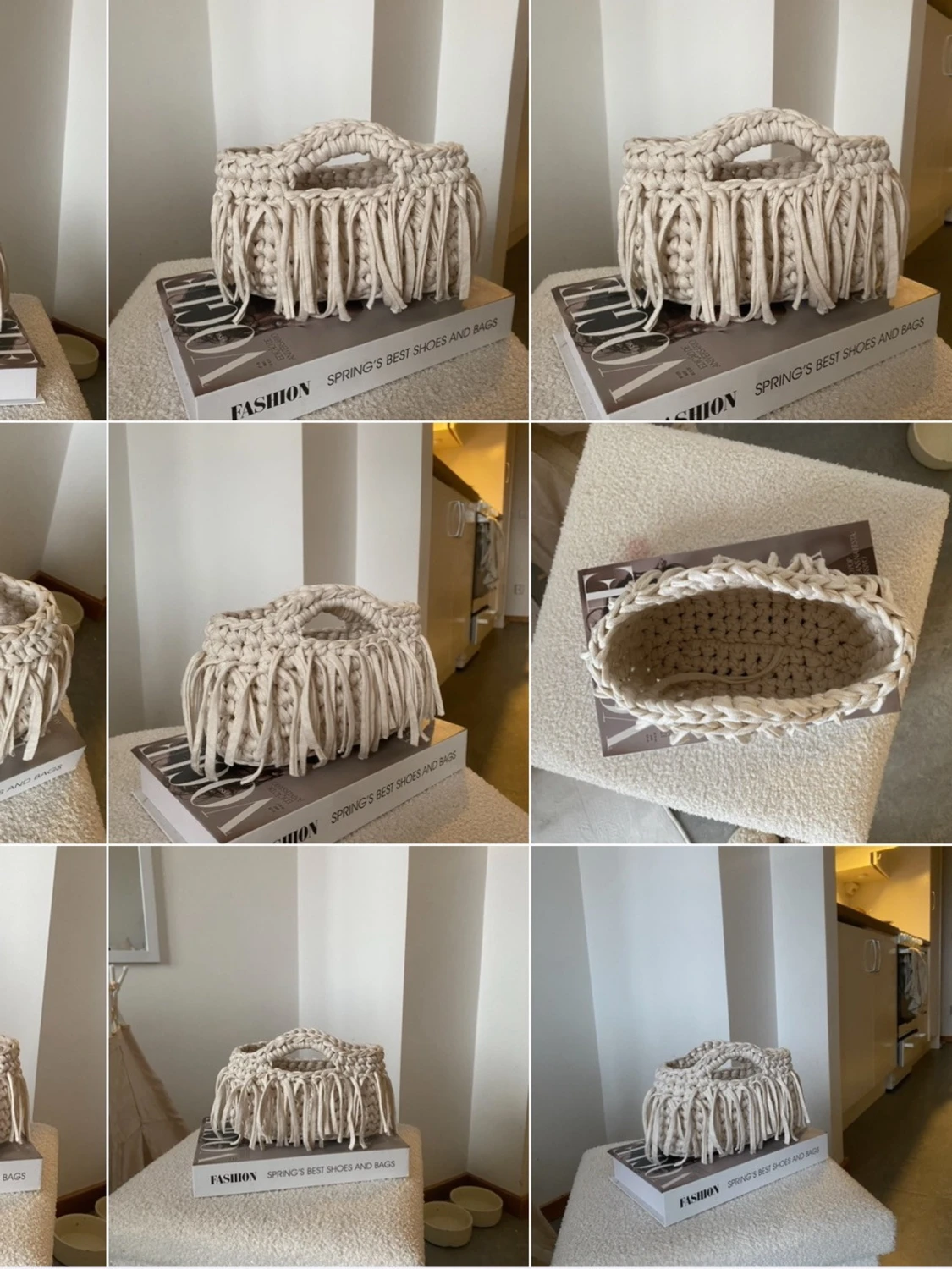 Beige handväska med fransar - 2