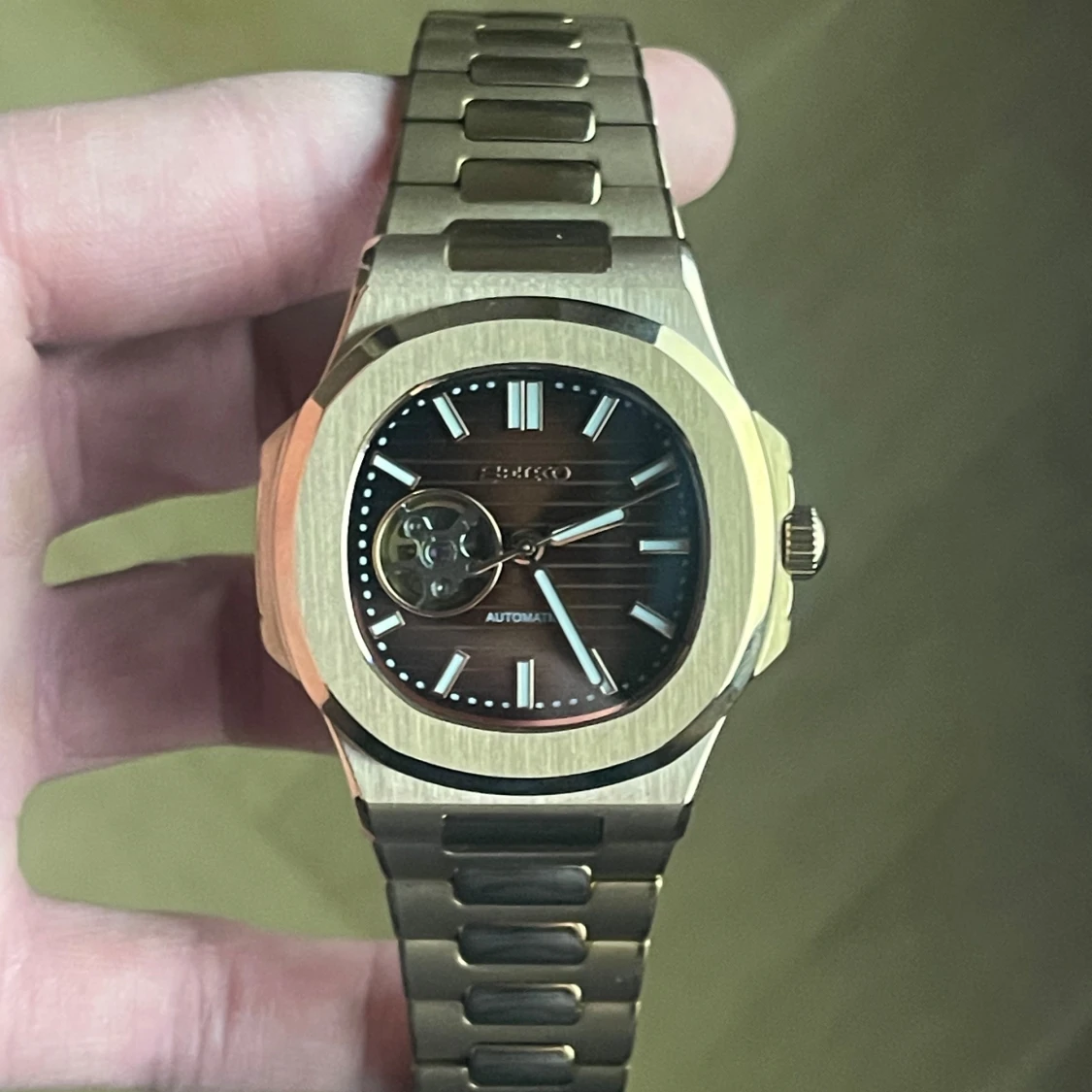 Seiko Mod Nautilus – Rose Gold Open Heart (Brun)