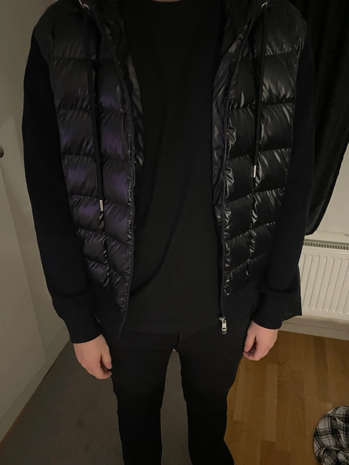 Svart/marinblå Moncler cardigan med huva - 3