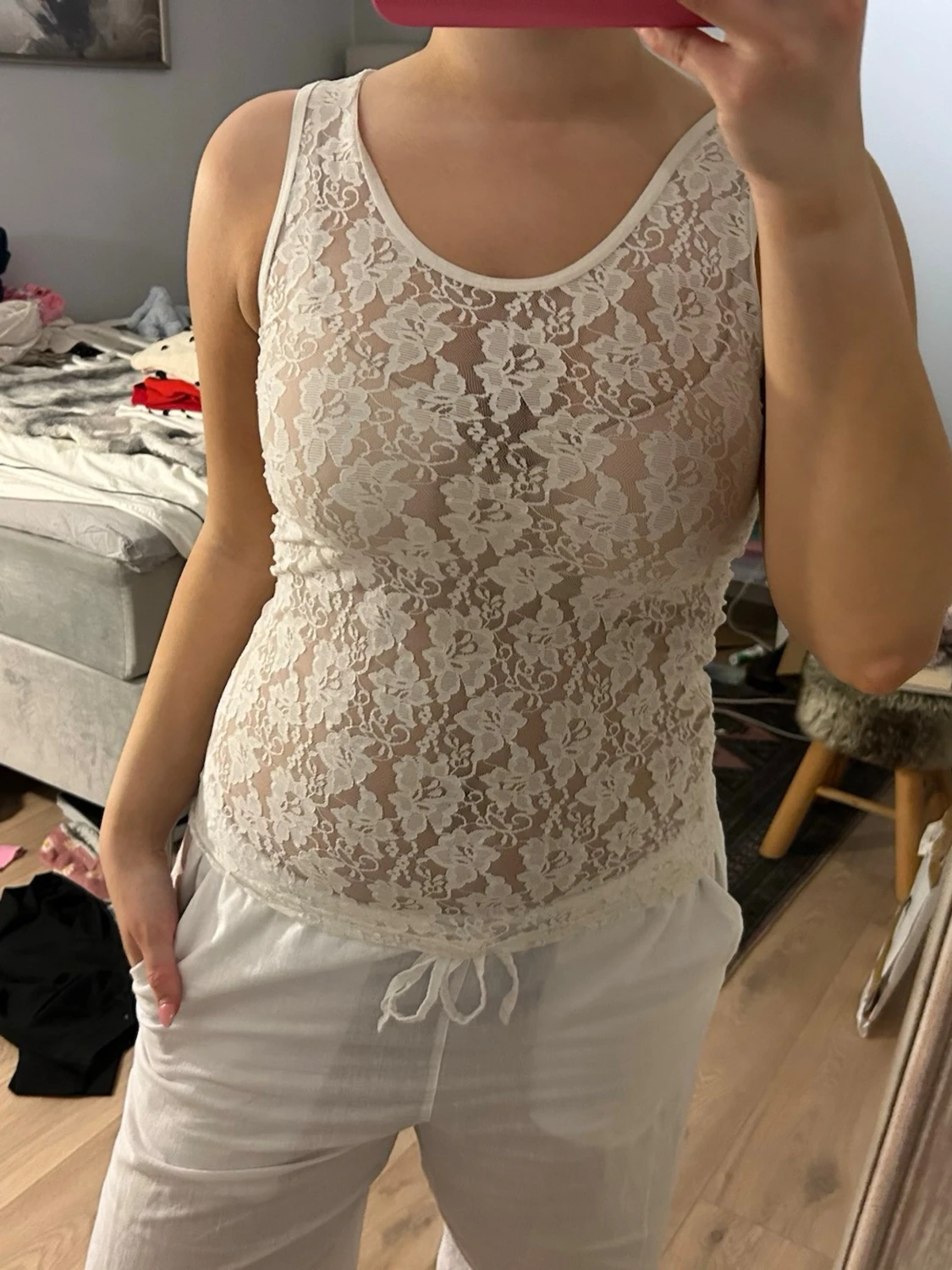 Vit blommig spetslinnetopp - 2