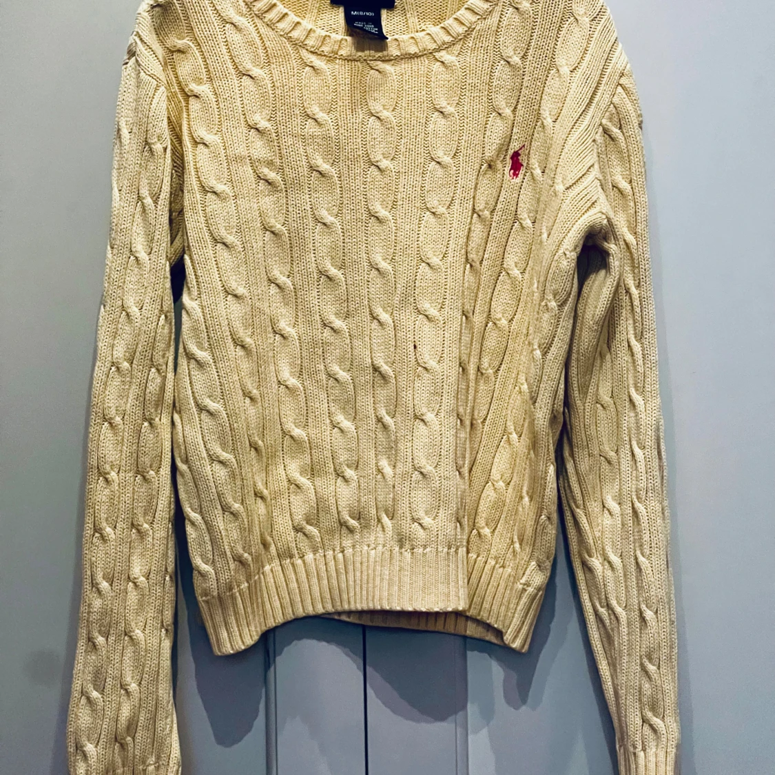 Kabelstickad beige tröja Ralph Lauren