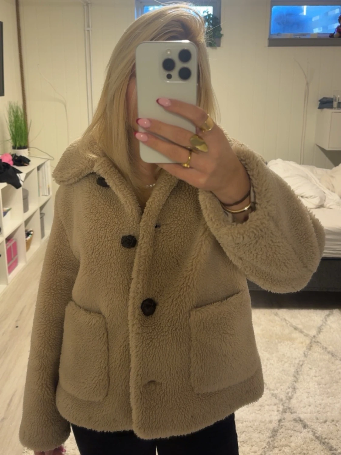 Beige teddyjacka från Zara, S - 1