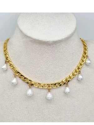 Stilfullt halsband med pärlor  - Rostfritt stål. Liknande Maria Nilsdotters smycke. Kedjetjocklek-7mm. ✏️Beteckningen för rostfritt stål – 201 – en lägre klass, kan reagera snabbare med vatten, parfymer och oxidera.