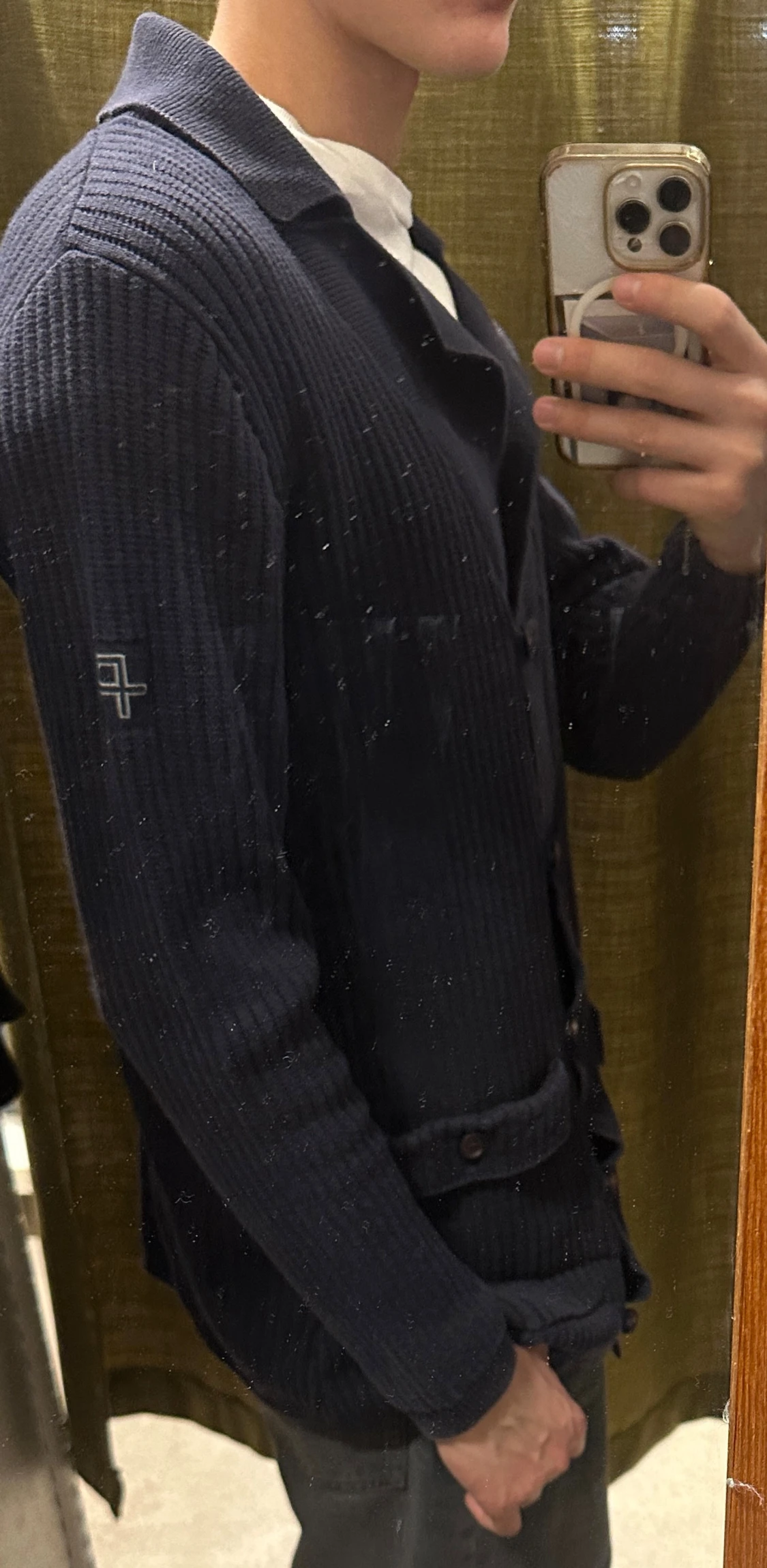 Mörkblå ribbad Pelle P kofta med krage - 2