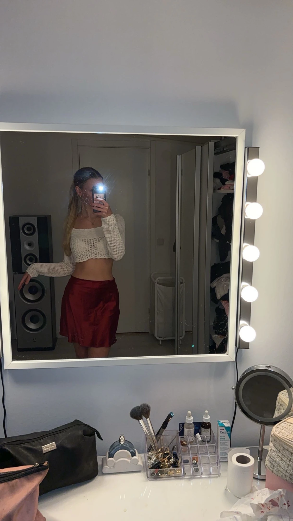 Vit croppad virkad långärmad topp - 2