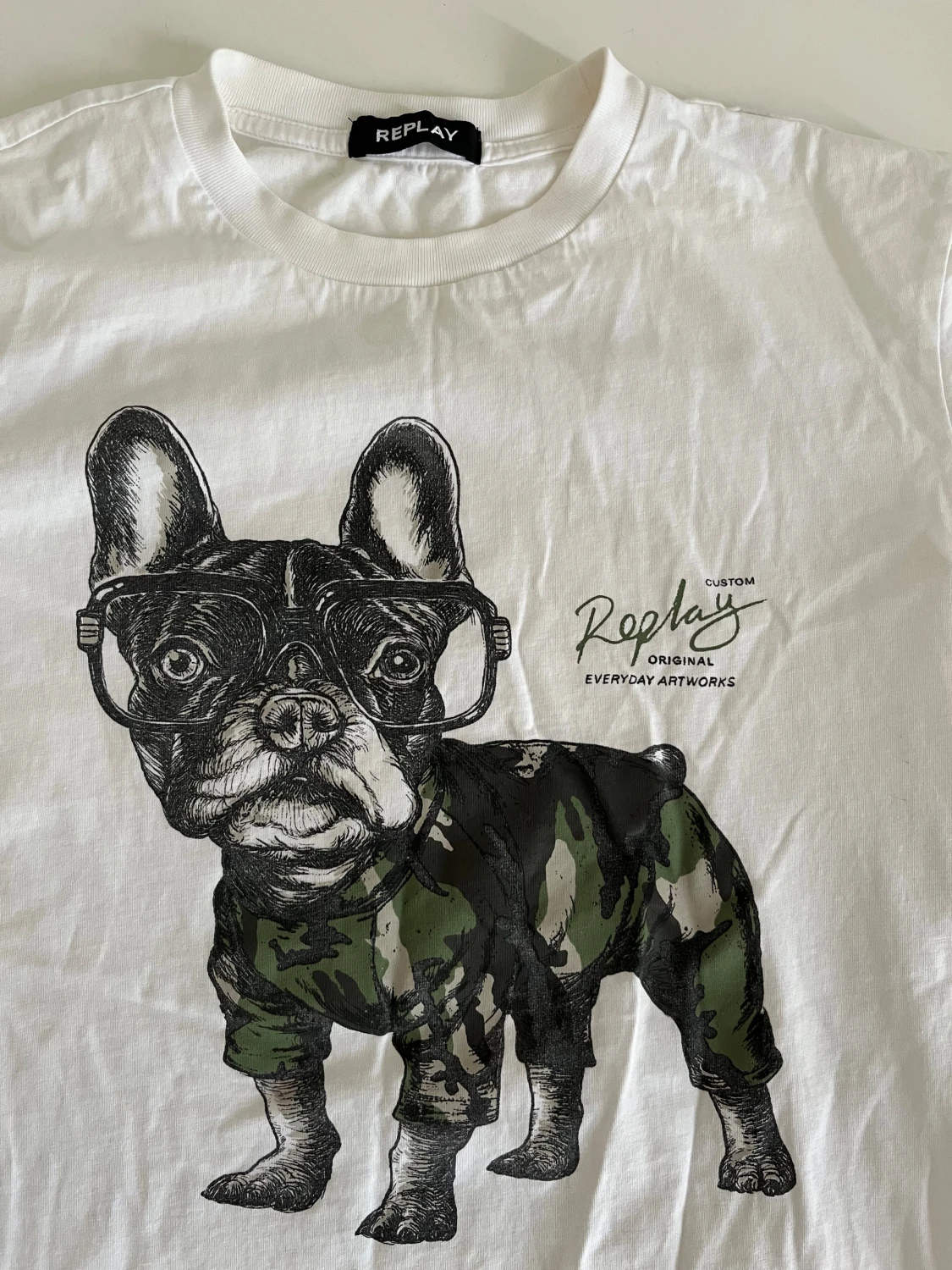 Vit Replay t-shirt med hundtryck - 1