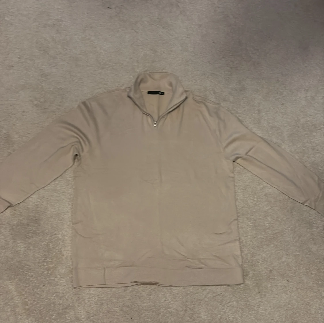 Beige halvzip tröja i bomull