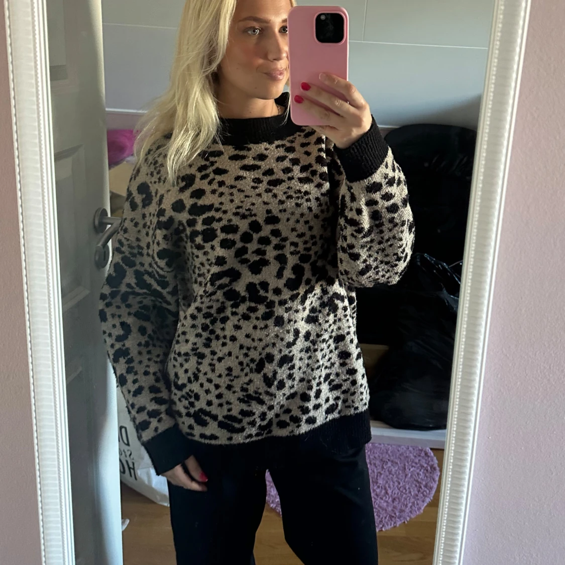 leopardmönstrad stickad tröja - 1