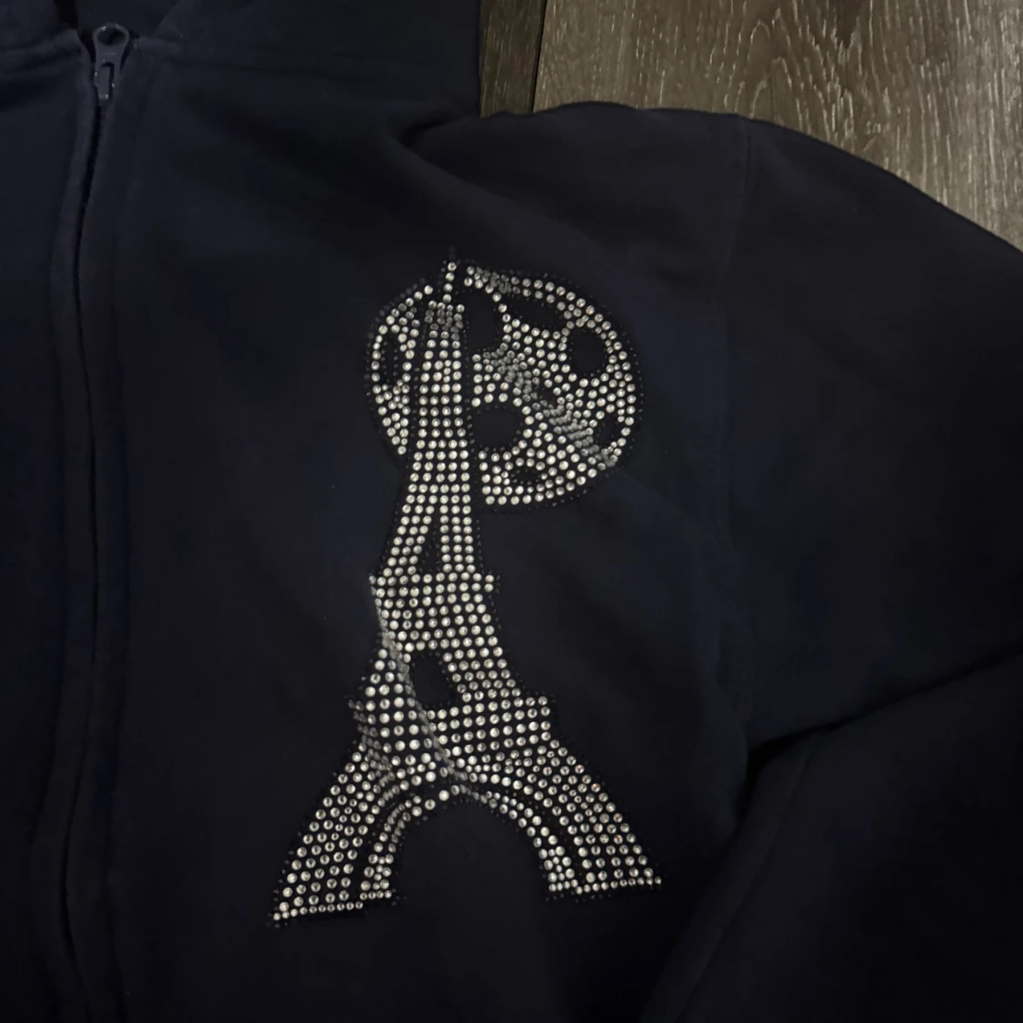 Mörkblå rhinestone blinglucid hoodie  - 2