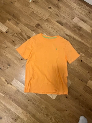 Orange t-shirt från Polo Ralph Lauren - Snygg orange t-shirt från Polo Ralph Lauren med klassisk passform och broderad logga i ljusgrönt på bröstet. T-shirten har rund halsringning med en grön detalj på insidan och är tillverkad i mjuk bomull. Perfekt för en avslappnad och stilren look. Aldrig använt, inga defekter, tveka inte att skriva vid funderingar och frågor 🤝