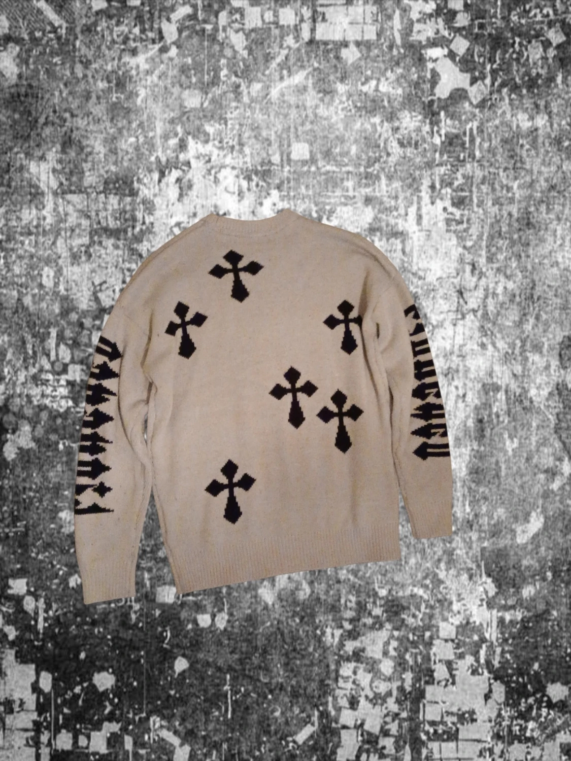 Beige stickad tröja med svarta kors - 1