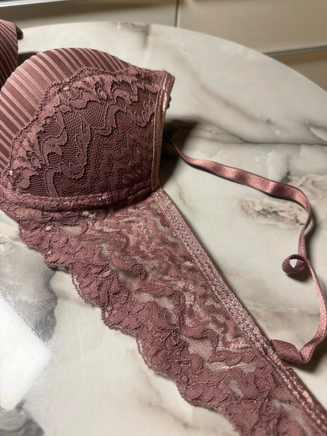 Randig spets-bh i dammrosa - 2