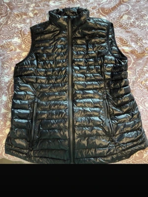 Svart dunväst från Everest - Säljer en svart dunväst från Everest i storlek 42. Västen har hög krage, två dragkedjeförsedda fickor och quiltad design. Perfekt för lager-på-lager och funkar till både höst och vår. Stängs med dragkedja framtill.