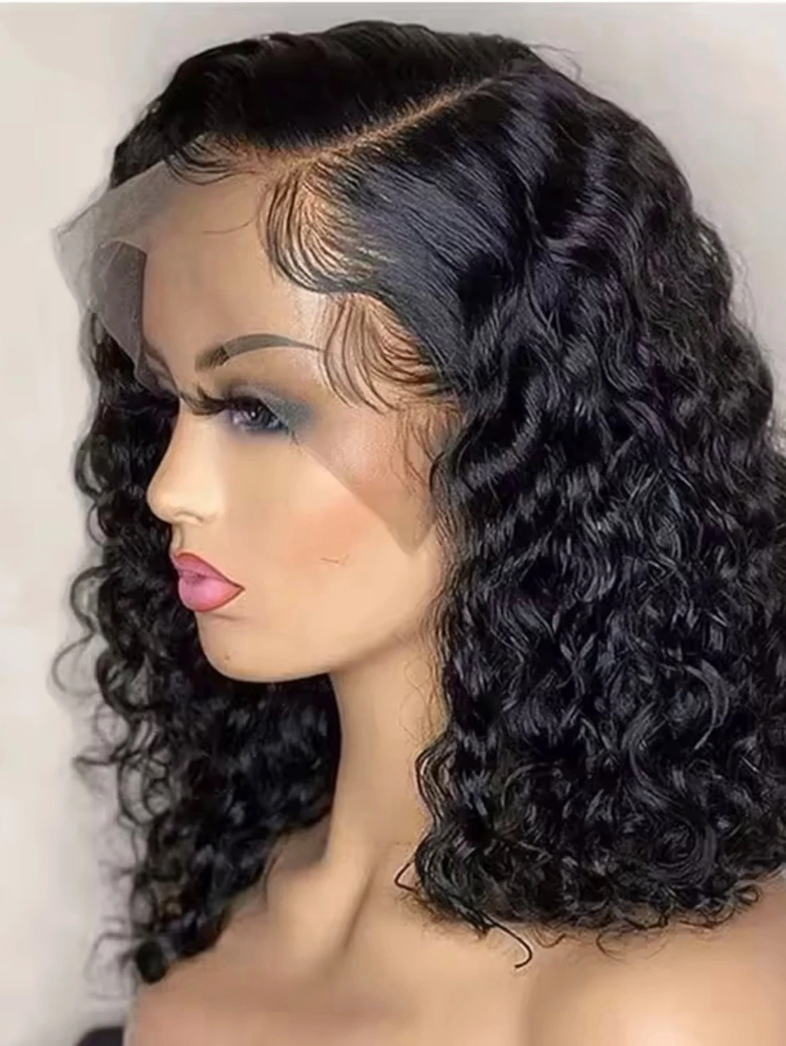 Svart lockig bob lace wig