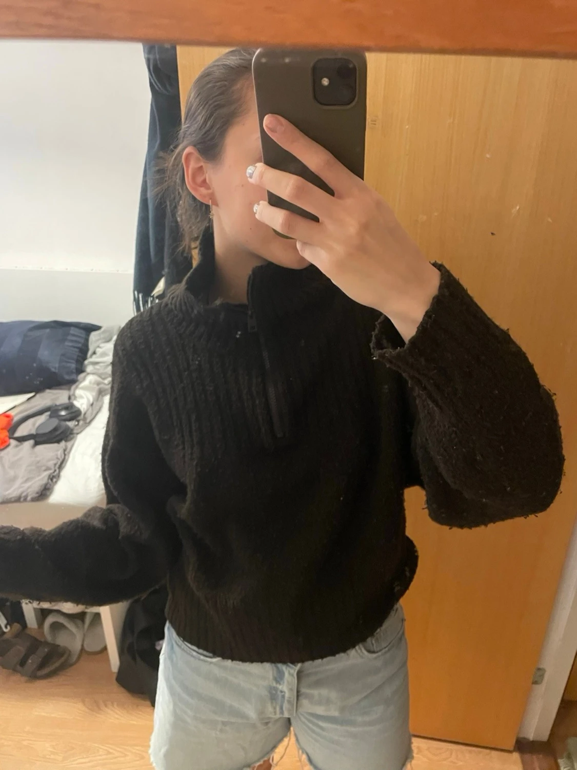 Svart stickad half zip tröja - 1