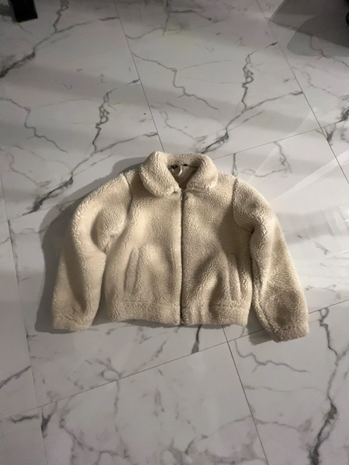 Beige höst teddyjacka med dragkedja