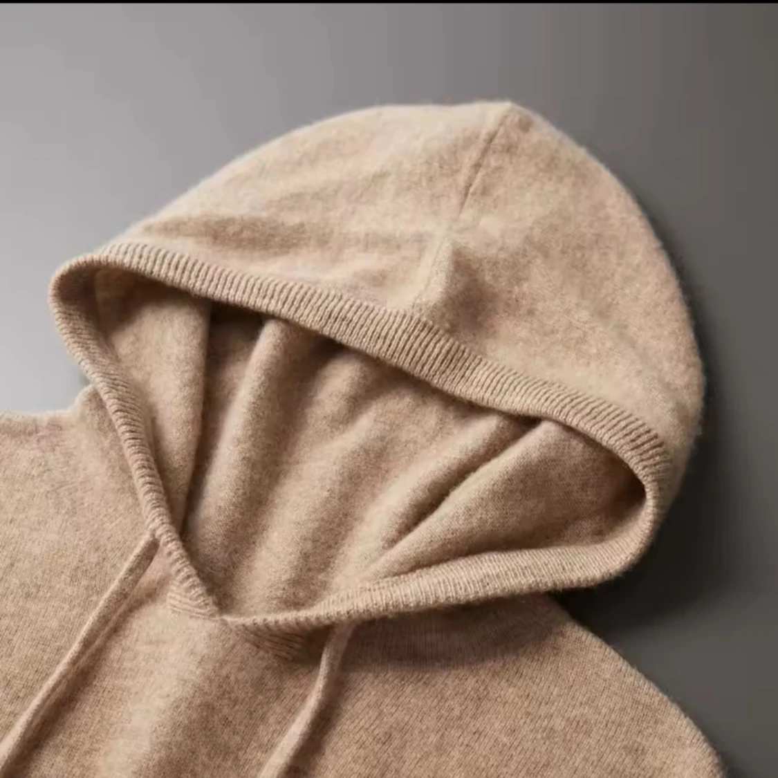 Beige hoodie i merinoull - 3
