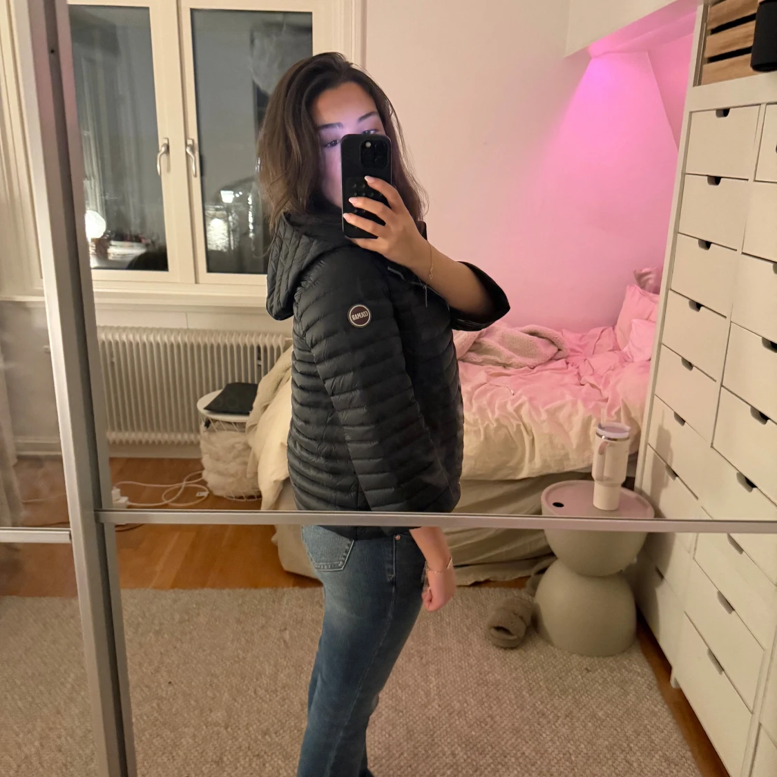 Svart Colmar dunjacka med huva trekvartsärmad  - 2