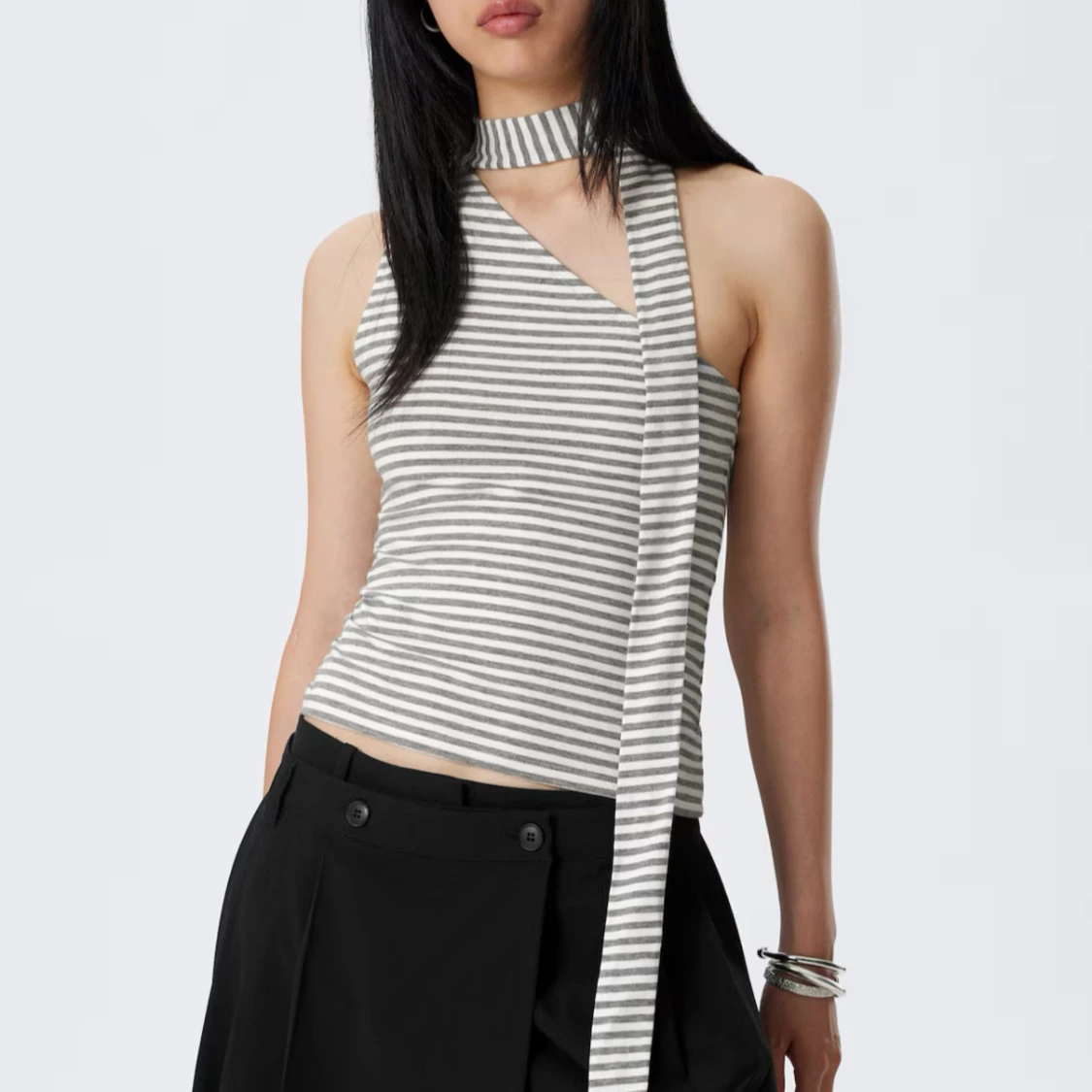 Randig asymmetrisk topp med knyt - 1