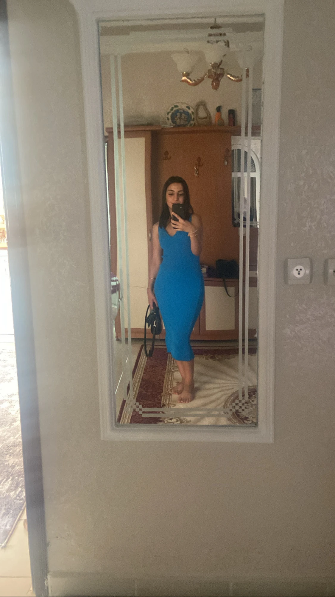 Blå ribbad långklänning med v-ringning - 3