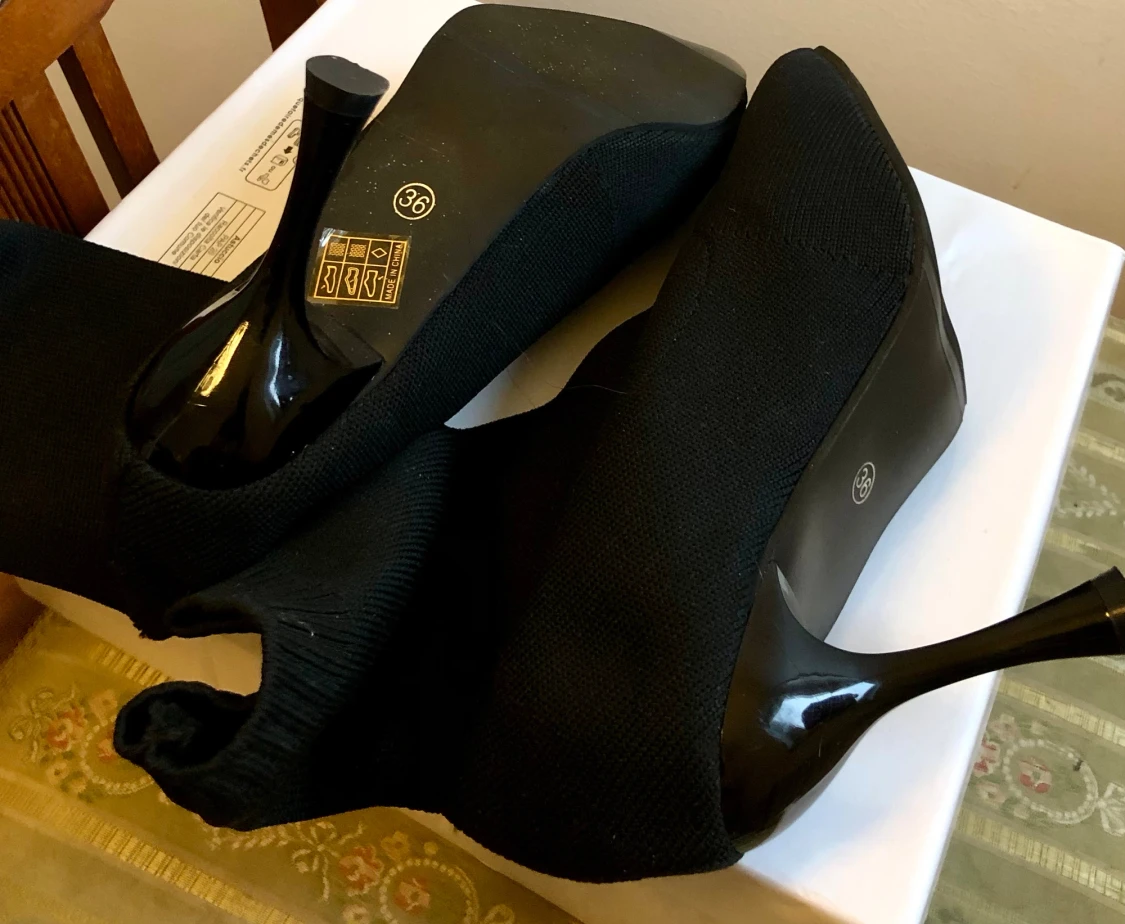 Svarta sock boots med klack, strl 36 - 3