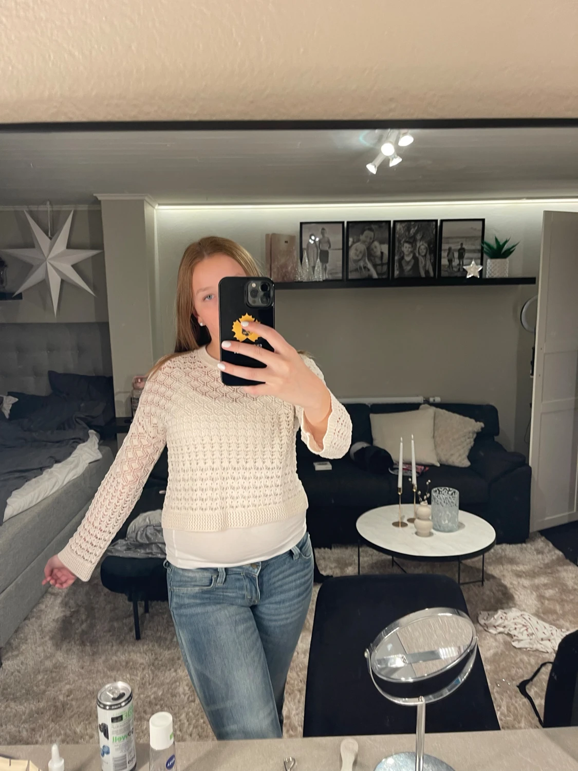 Beige stickad croppad tröja