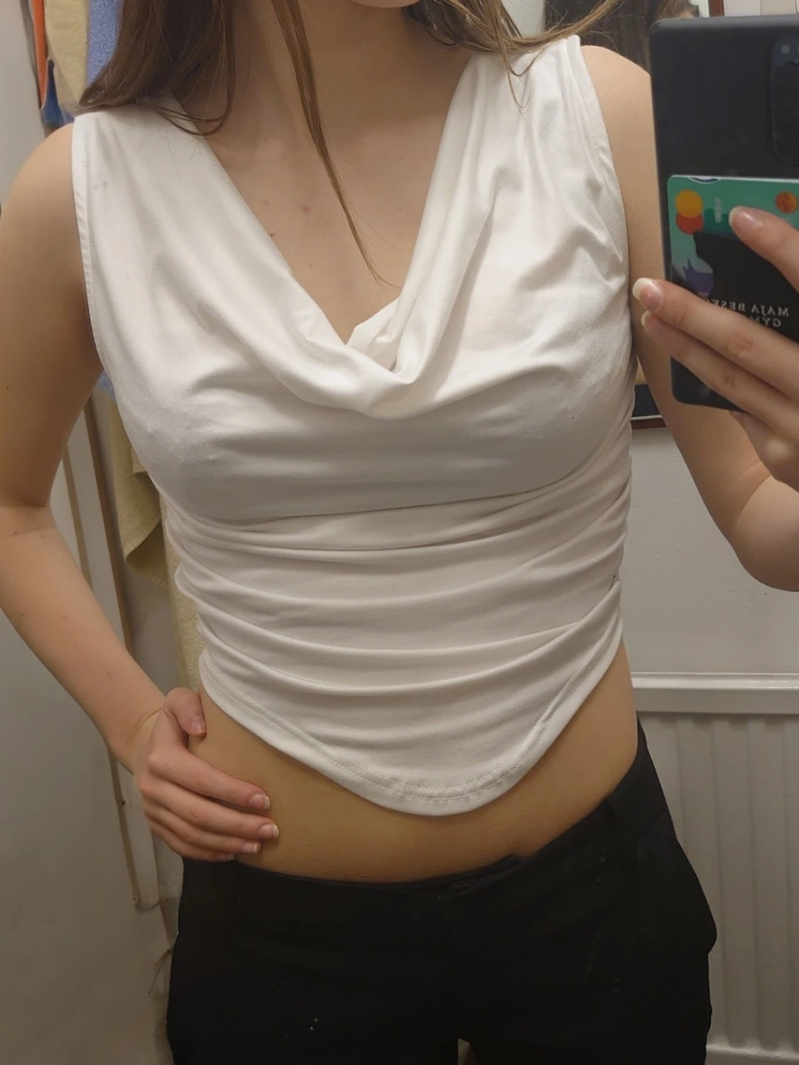 Vit croppad linnetopp med drapering - 2