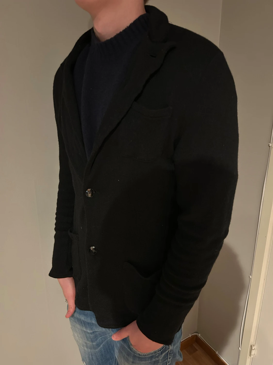 John Henric Svart stickad kavaj med fickor - 2