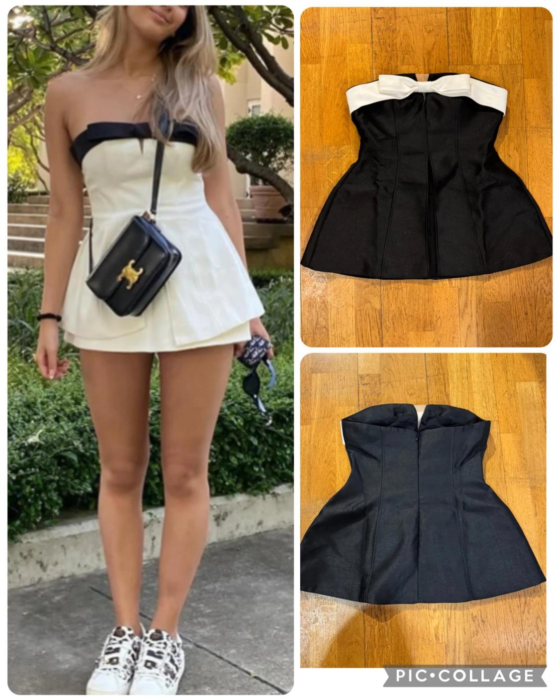 Svartvit kort klänning med rosett M