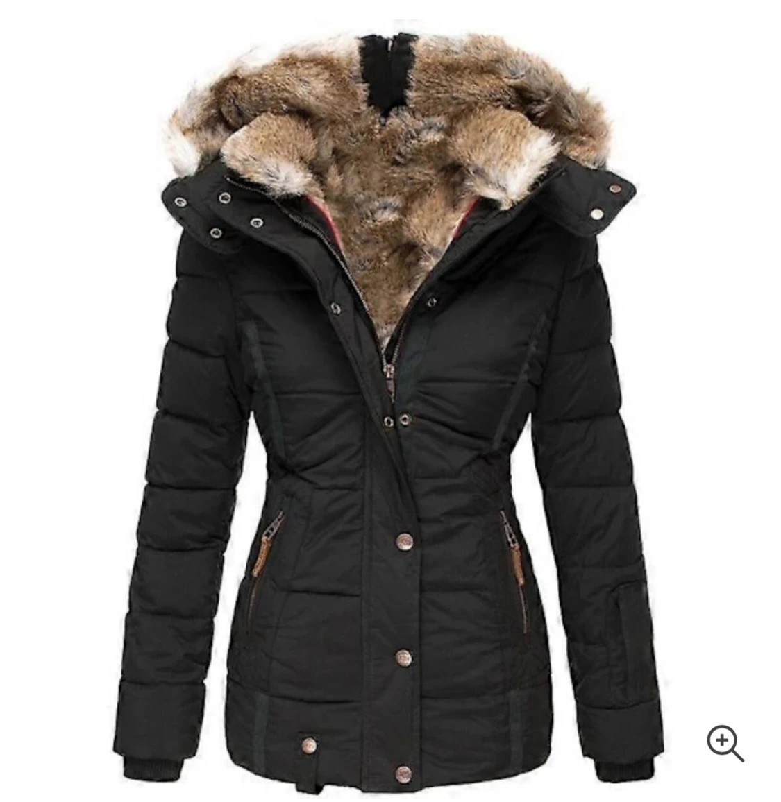 Svart pufferjacka med fuskpäls