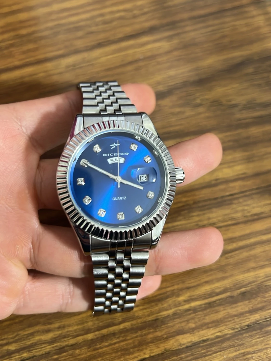 Silver clocka med blå urtavla - 1