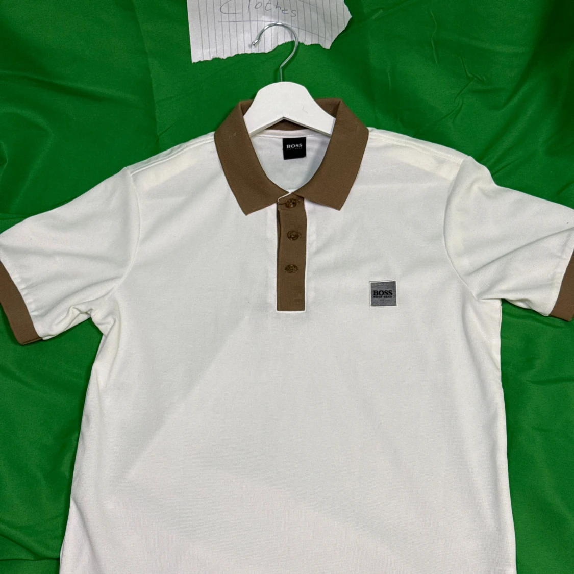 Vit och brun pikétröja BOSS